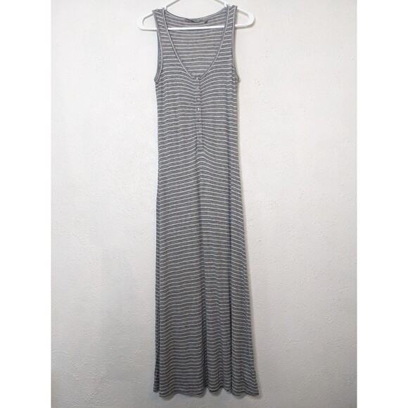 Athleta Dresses & Skirts - Athleta Hermosa Henley Dress Size Small Midi Knit Gray Striped Tank Snap Front
